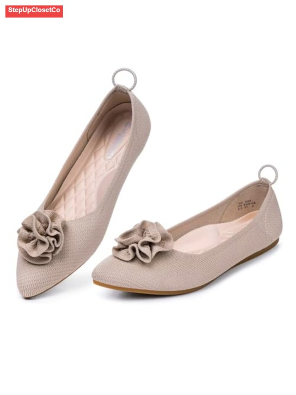 Women's Pointed Toe Knit Ballet Flats with Flower Bow Slip-on Shoes